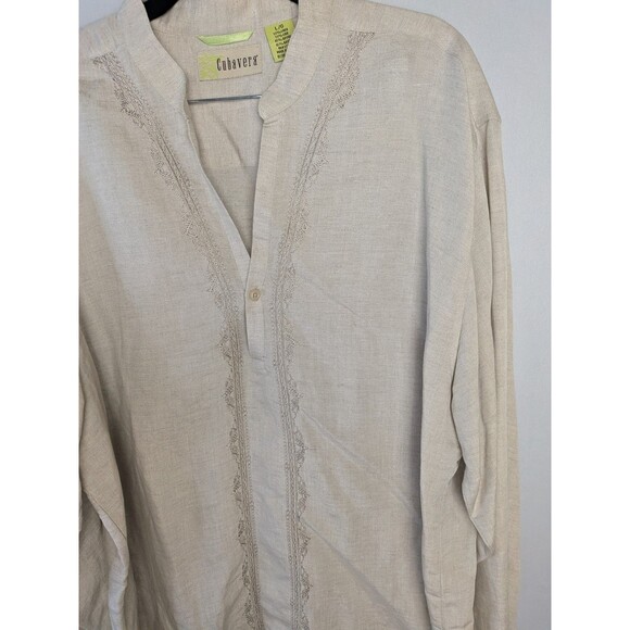 CUBAVERA Shirt Mens L Linen Blend Pullover Guayabera Long Sleeve - Picture 3 of 14